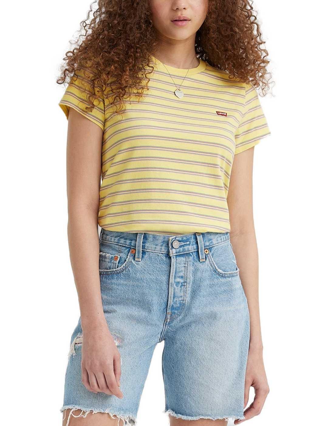 Camiseta Levis a rayas amarillas/gris manga corta para mujer