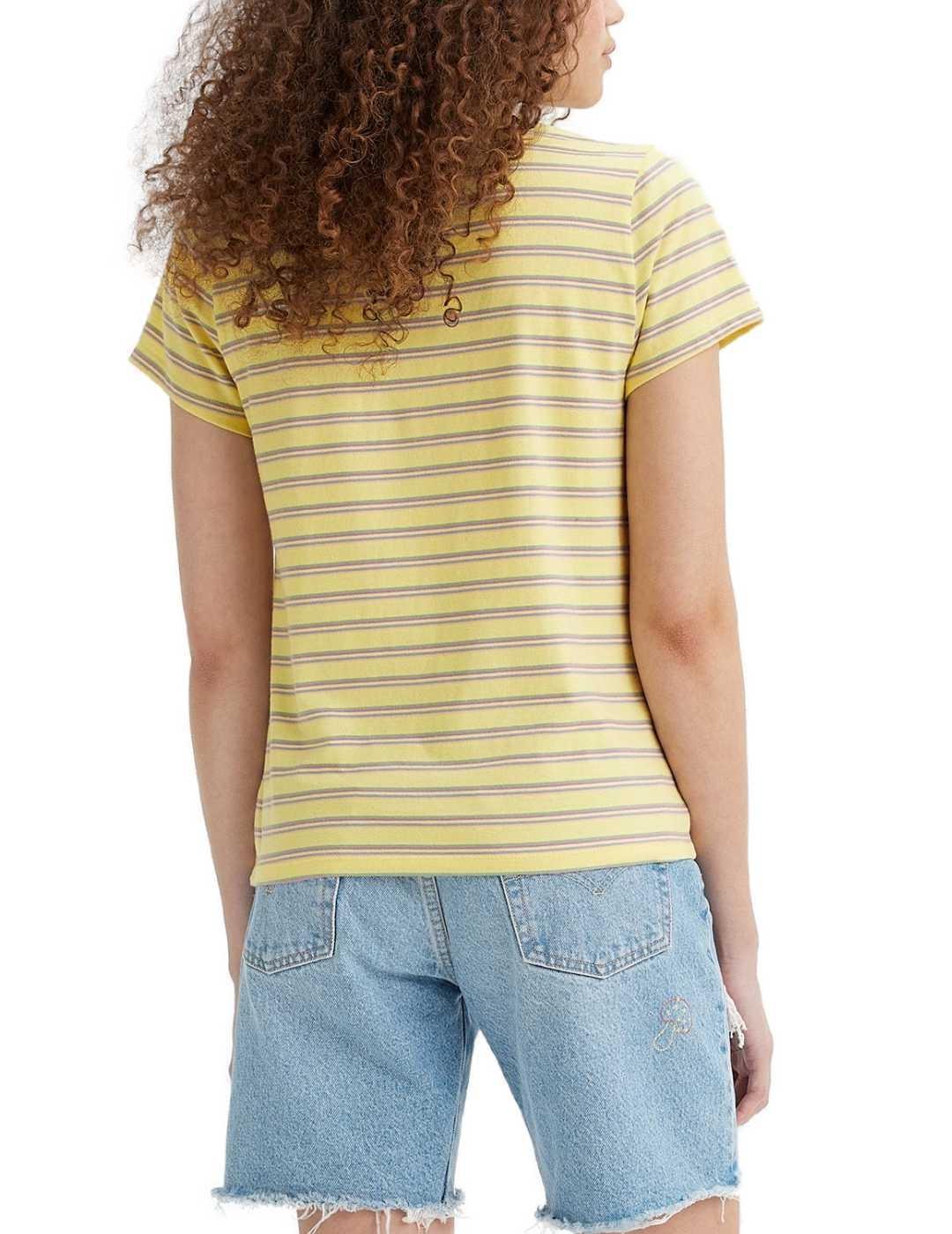 Camiseta Levis a rayas amarillas/gris manga corta para mujer