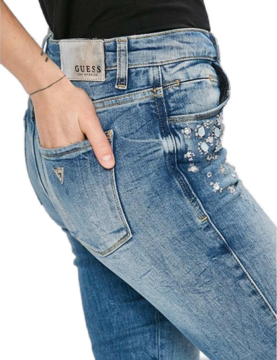 Pantalón vaquero Guess azul strass de mujer