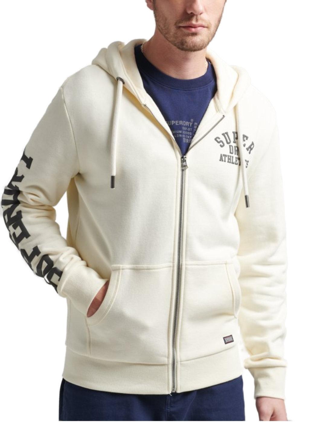 Sudadera Superdry Gym blanco roto letras capucha para hombre