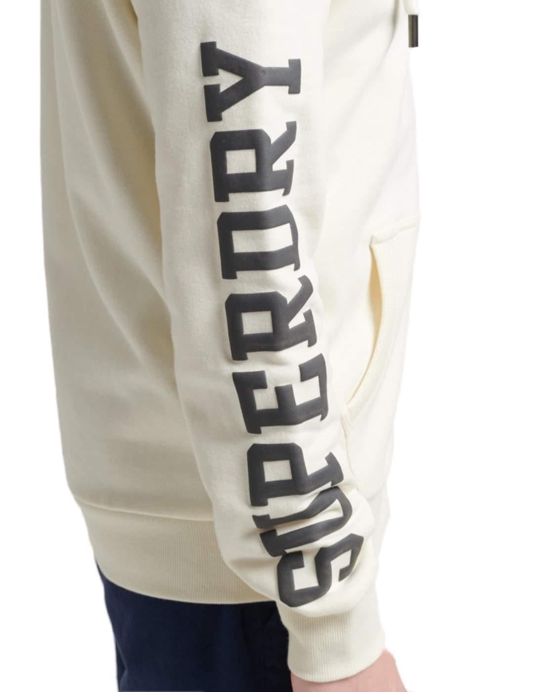 Sudadera Superdry Gym blanco roto letras capucha para hombre