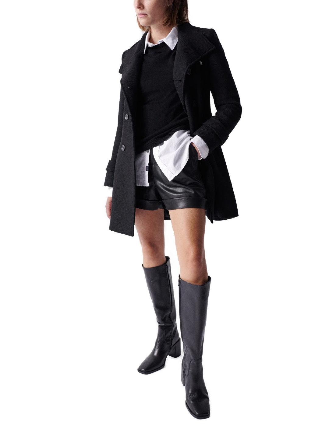 Abrigo Salsa de paño negro de mujer-/df01