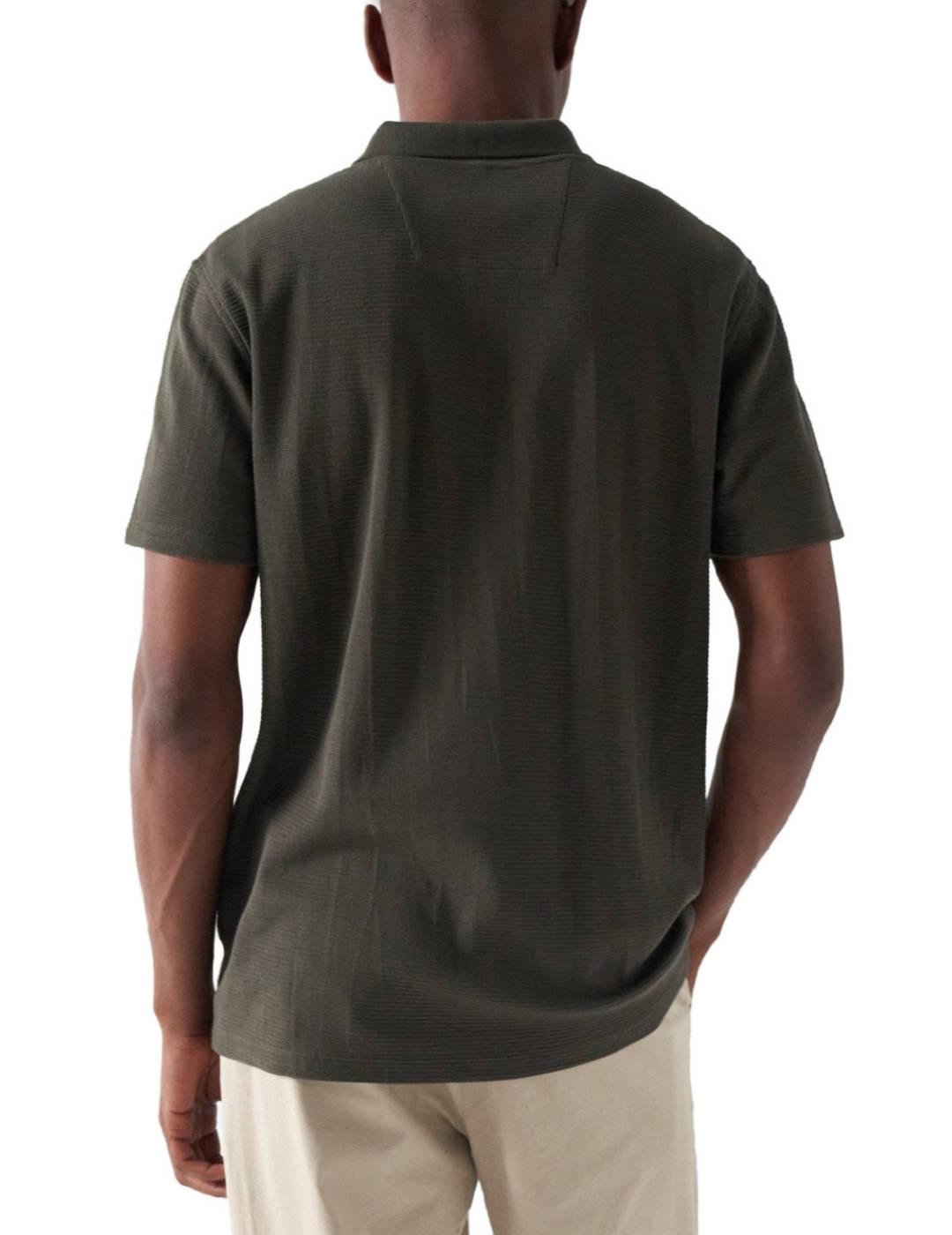 Polo Salsa texturizado verde oscuro manga corta de hombre