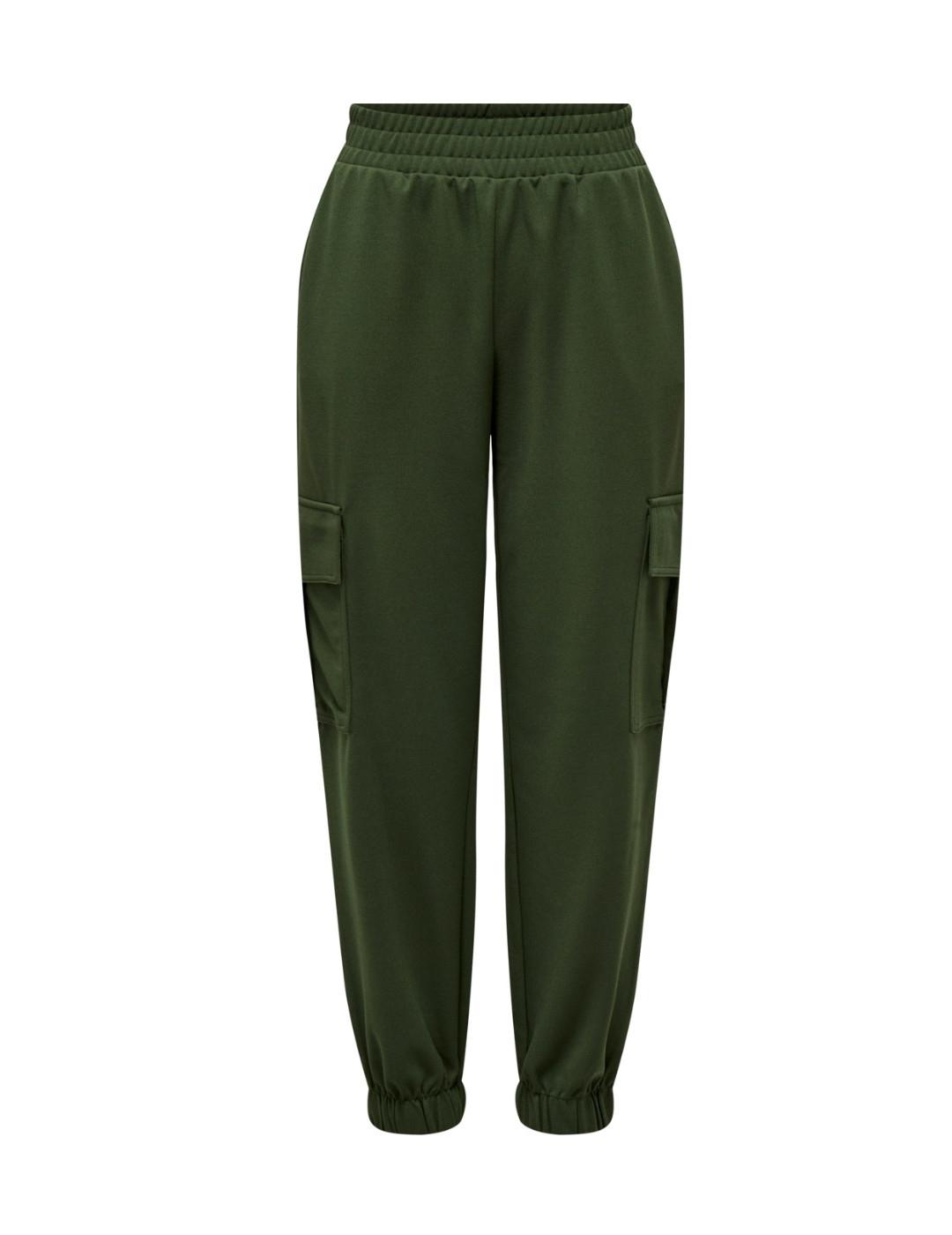 Pantalón Only Sania cargo verde bolsillos plastón de mujer