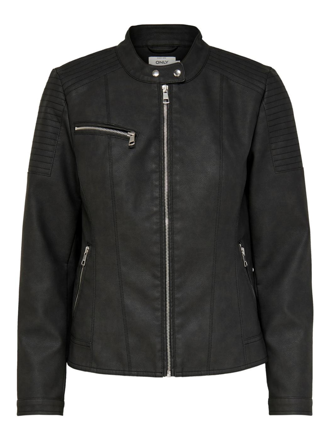 ONLMELANIE FAUX LEATHER JACKET BLACK-W