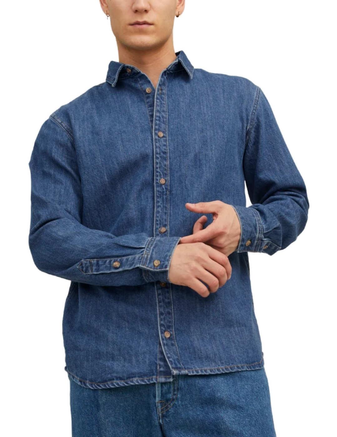 Camisa Jack&jones Henry azul marino sin bolsillos de hombre