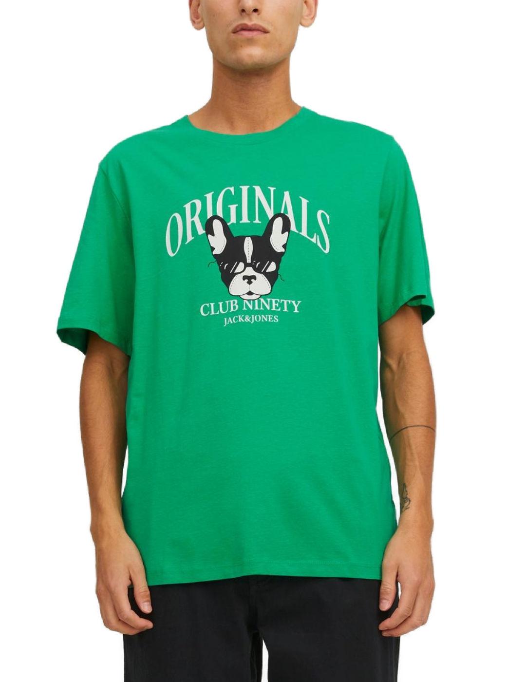 Camiseta Jack&Jones Orbeware verde dibujo perro para hombre