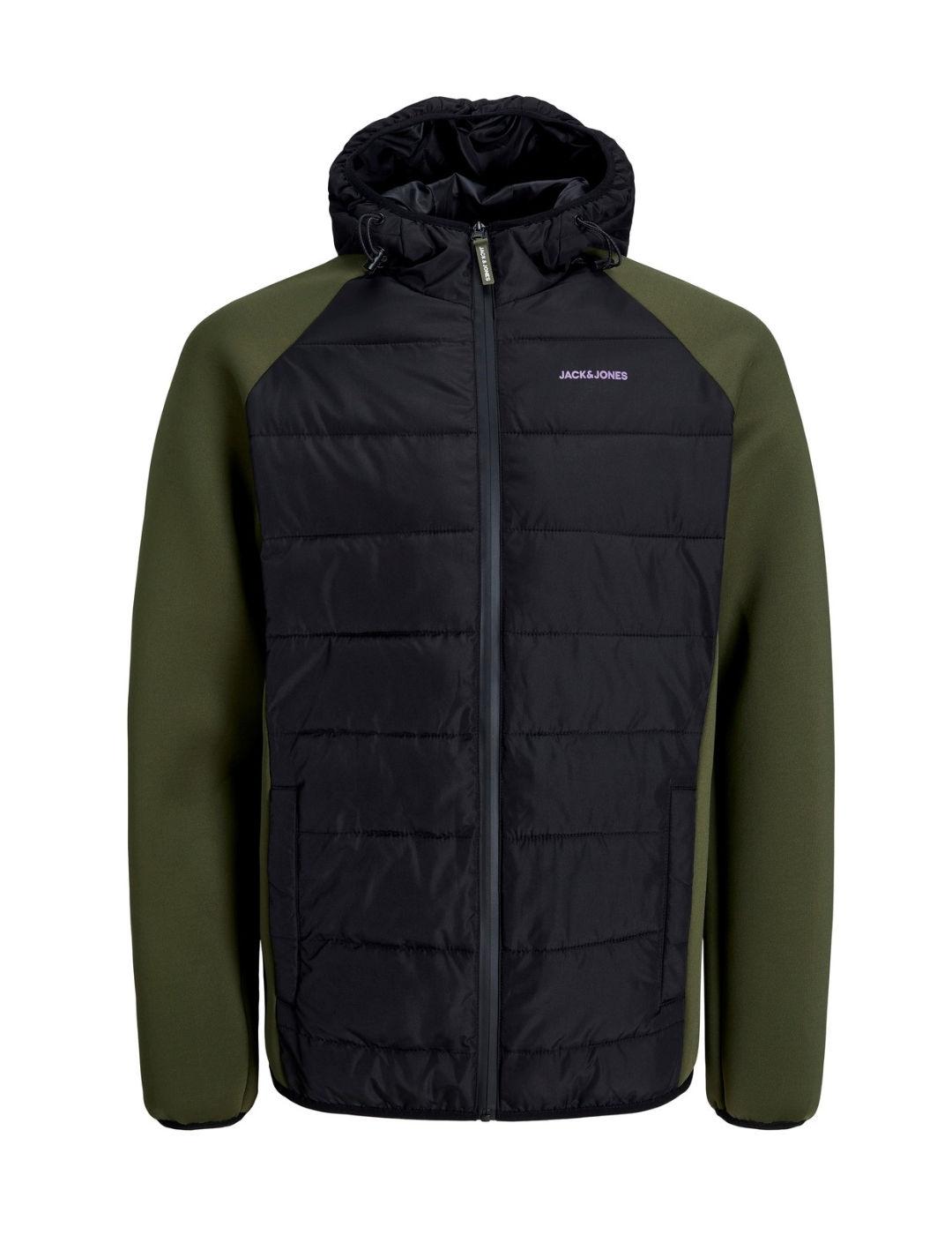 Chaqueta Jack&jones Dust híbrida verde con capucha de hombre