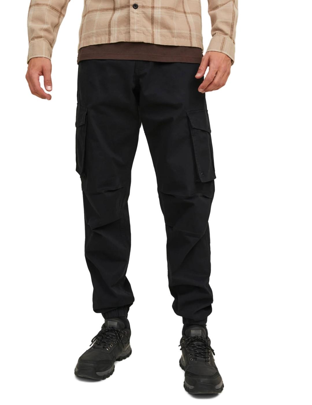 Pantalón Jack&jones kane negro cargo bolsillos de hombre