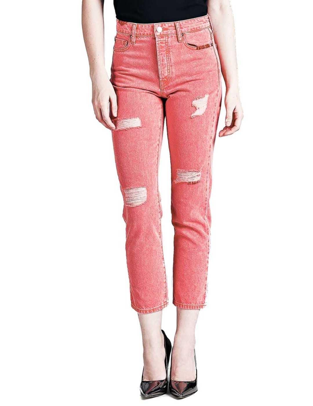 Pantalón vaquero Guess straight high rojo de mujer