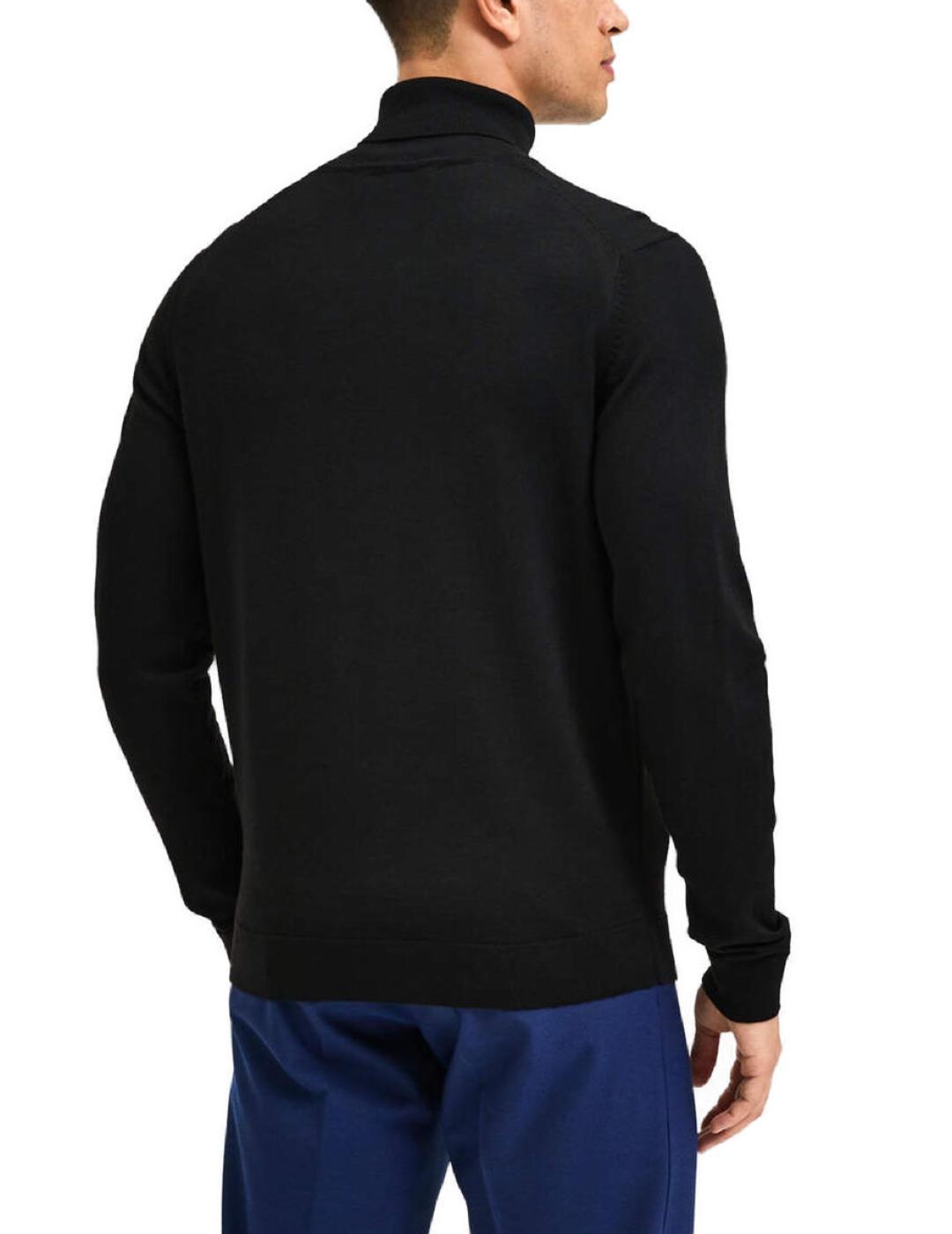 Jersey Selected Merino negro cuello vuelto para hombre