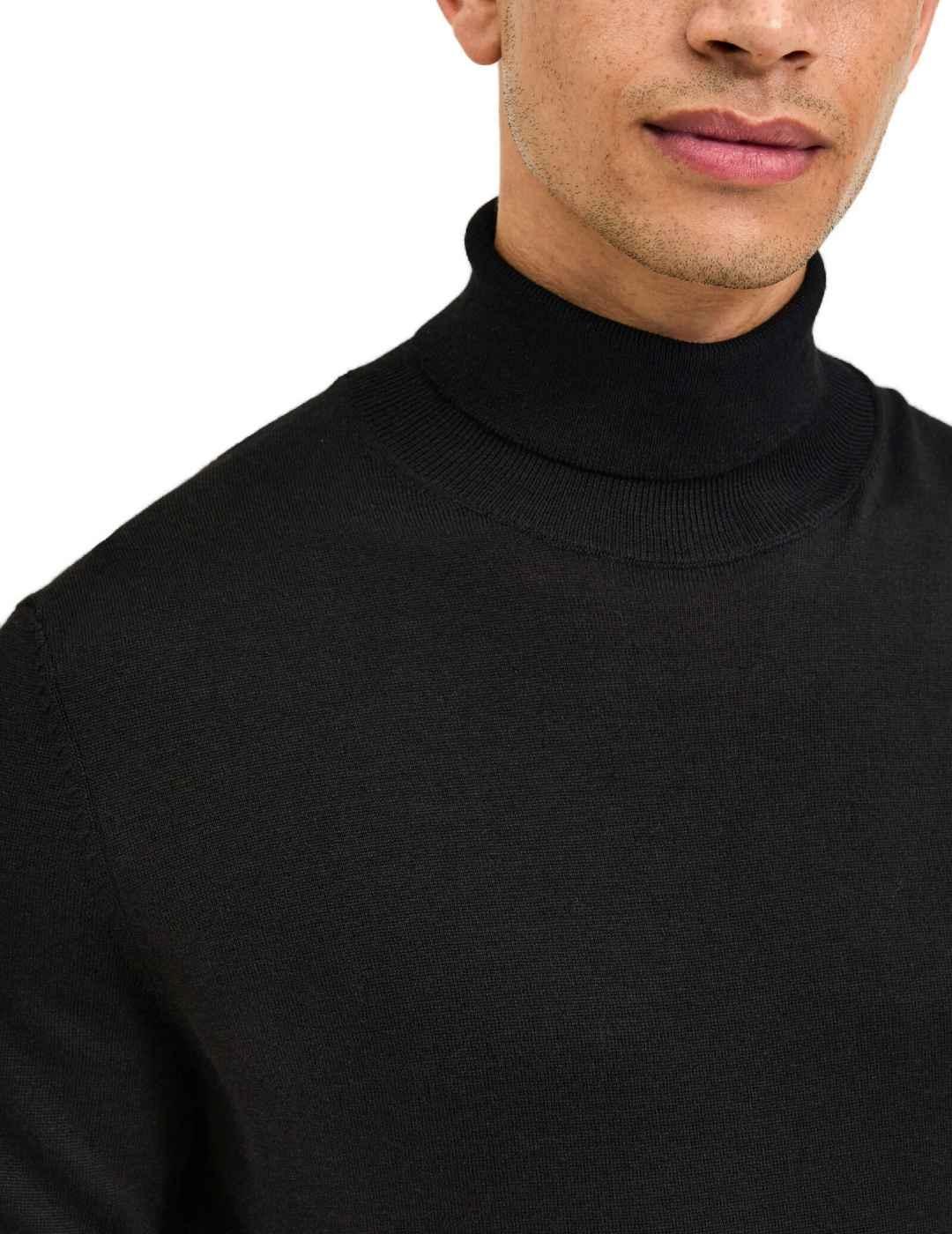 Jersey Selected Merino negro cuello vuelto para hombre