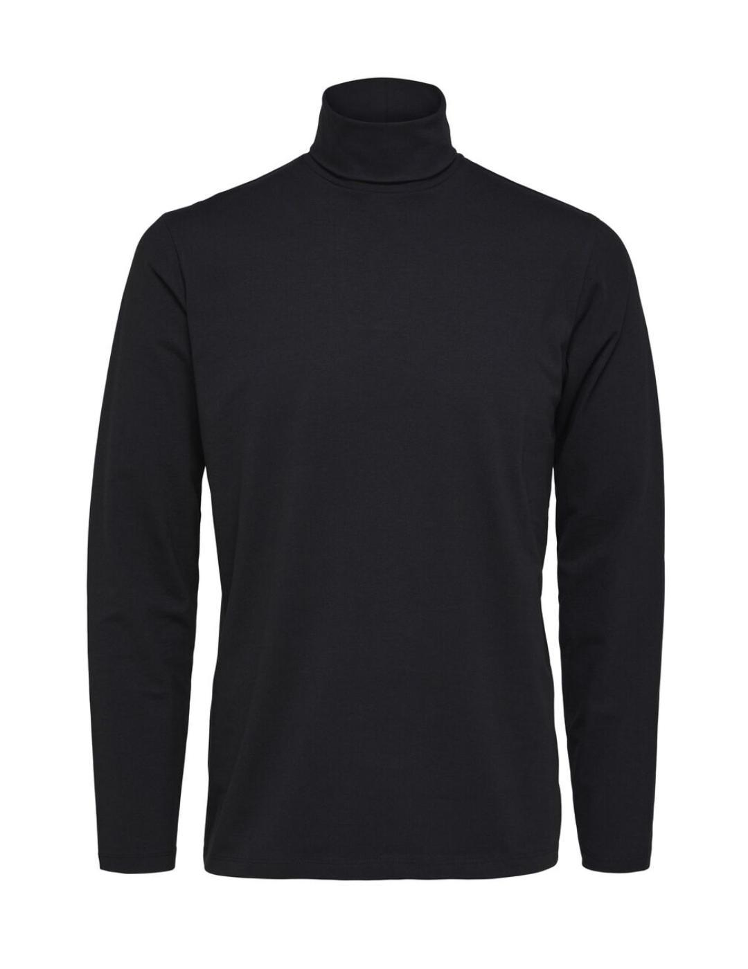 Jersey Selected Slim Rory negro cuello vuelto para hombre