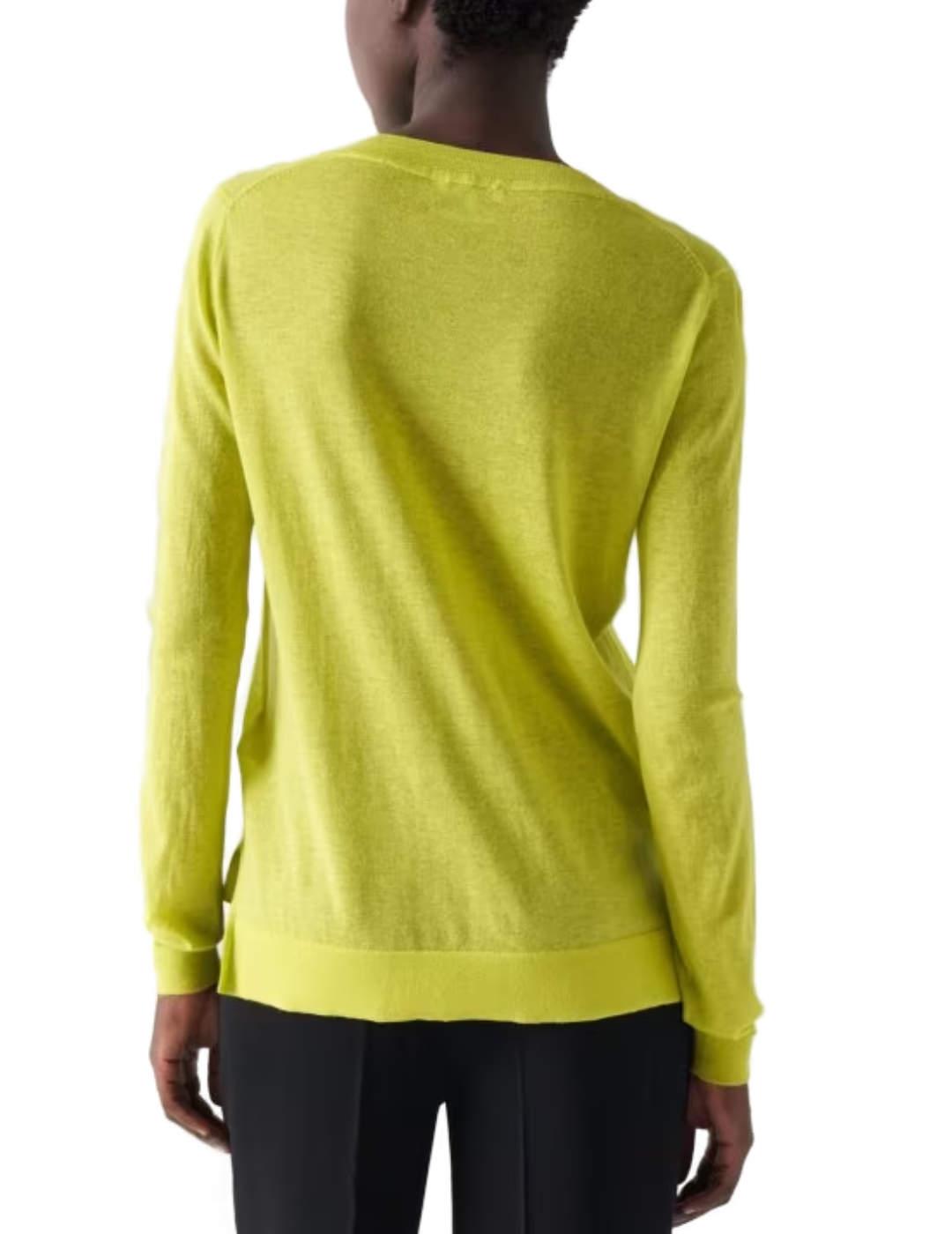 Jersey Salsa punto fino fluor cuello pico  para mujer