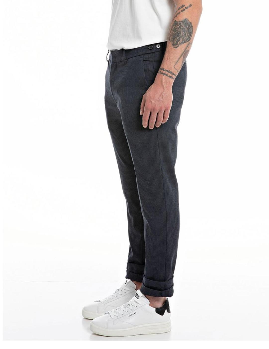 Pantalón Replay tela gris slim de cuadros para hombre