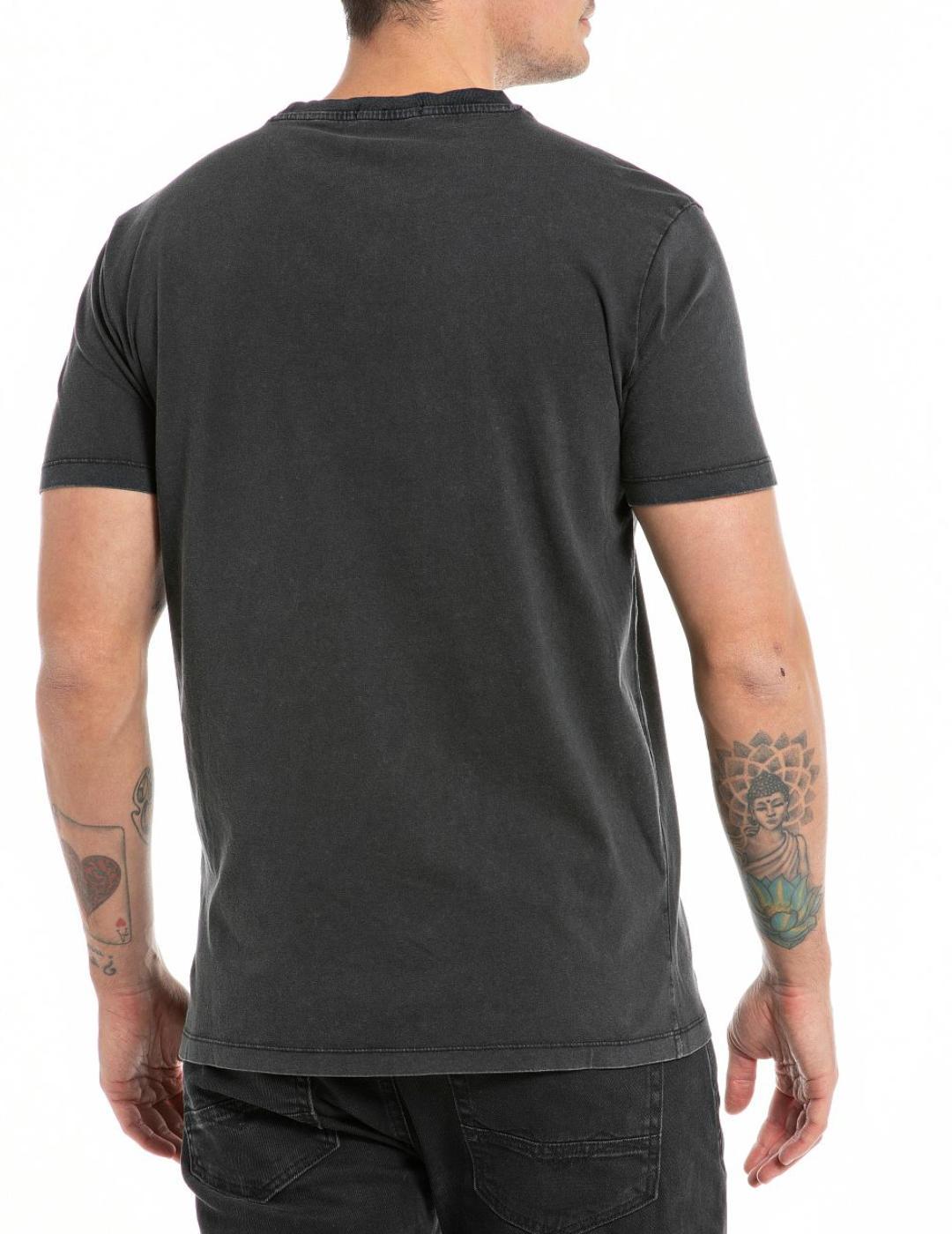 Camiseta Replay color negro estampado calavera para hombre
