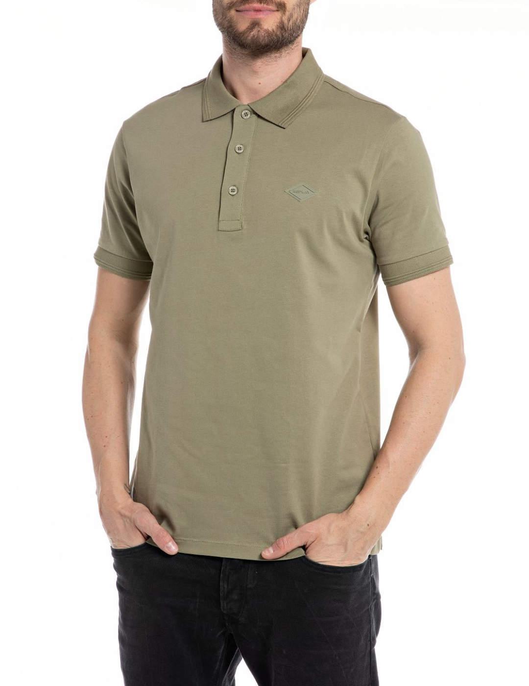 Polo Replay verde militar con logo manga corta para hombre