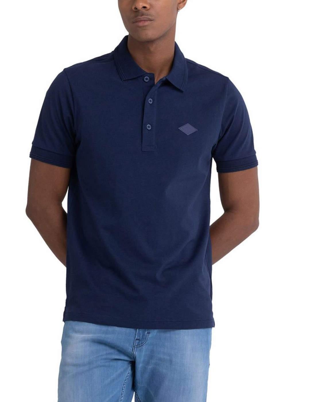 Polo Replay azul marino con logo manga corta para hombre