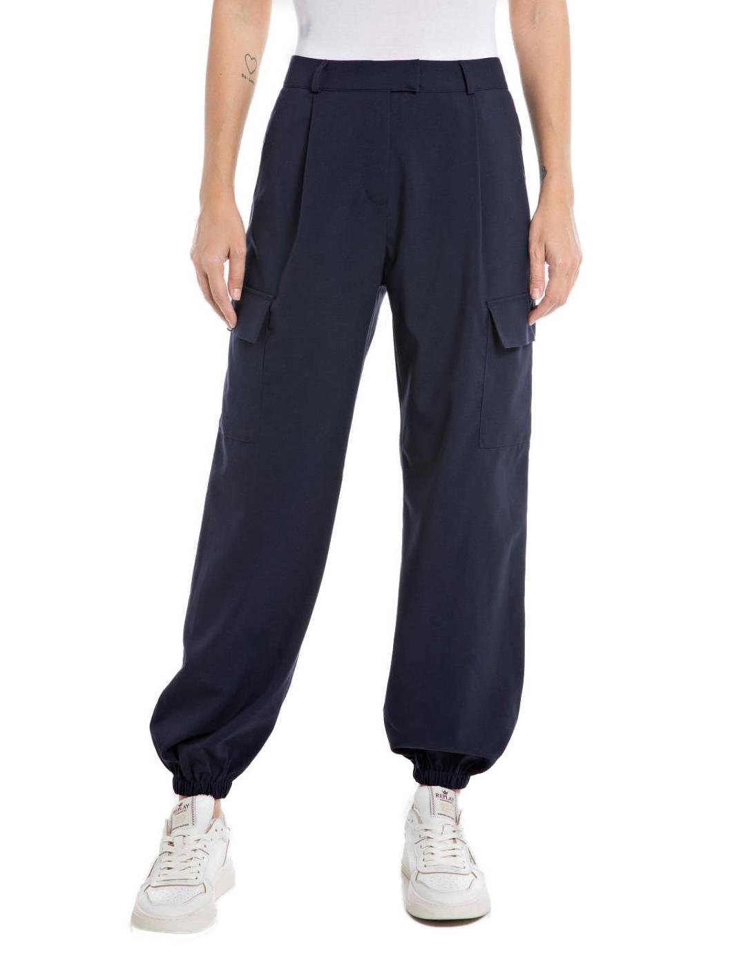 Pantalón Replay azul marino de tela tipo cargo para mujer