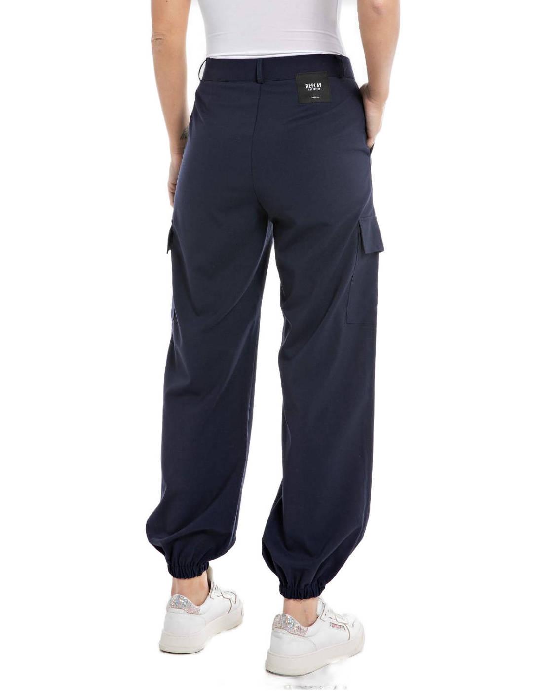 Pantalón Replay azul marino de tela tipo cargo para mujer