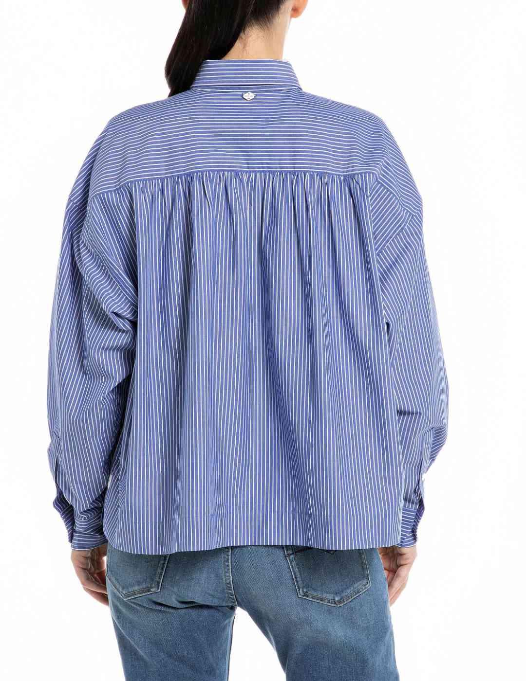 Camisa Replay azul con rayas oversize para mujer