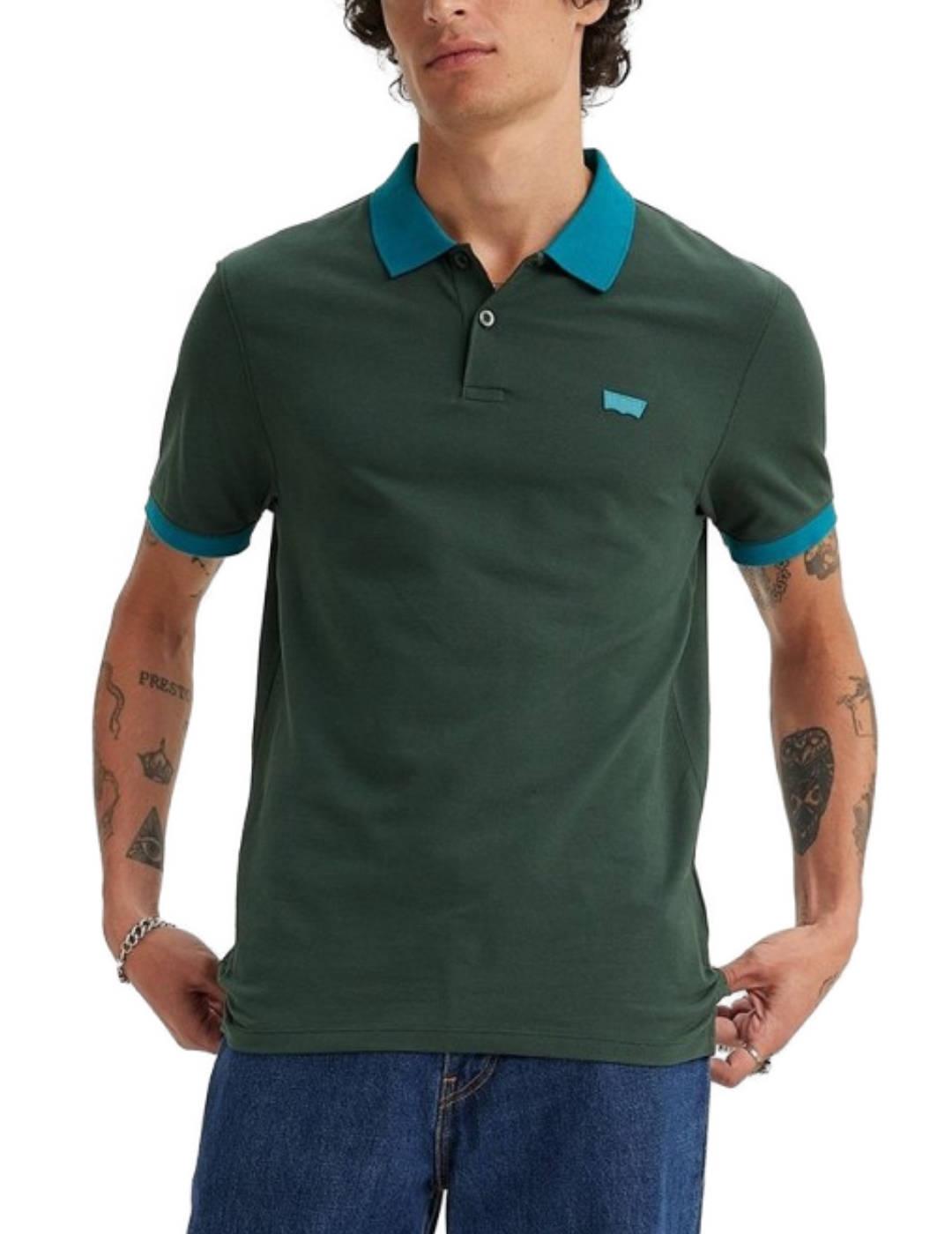 Polo Levi´s verde slim logo contraste manga corta de hombre