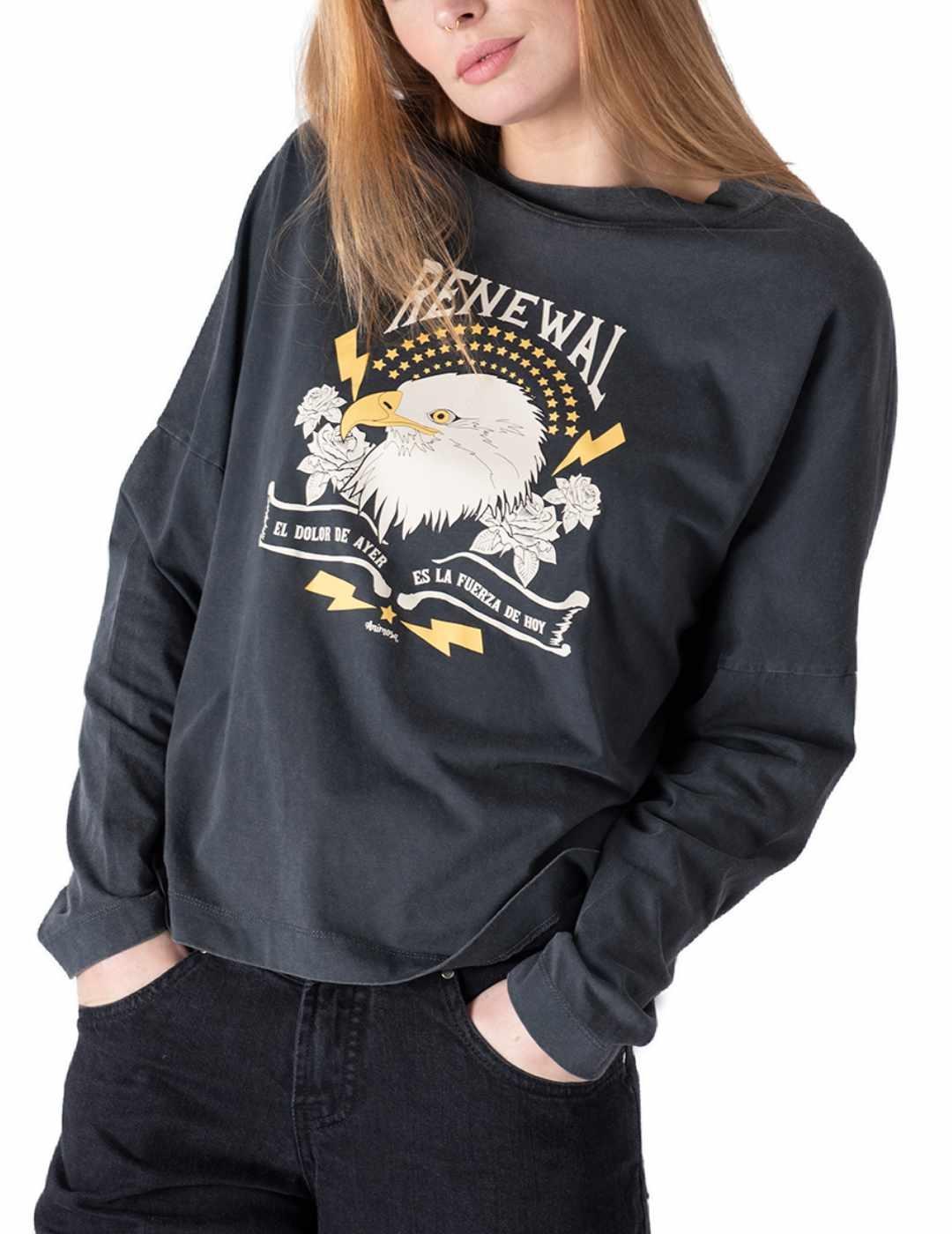 Camiseta Animosa Aguila Renovacion gris manga larga mujer
