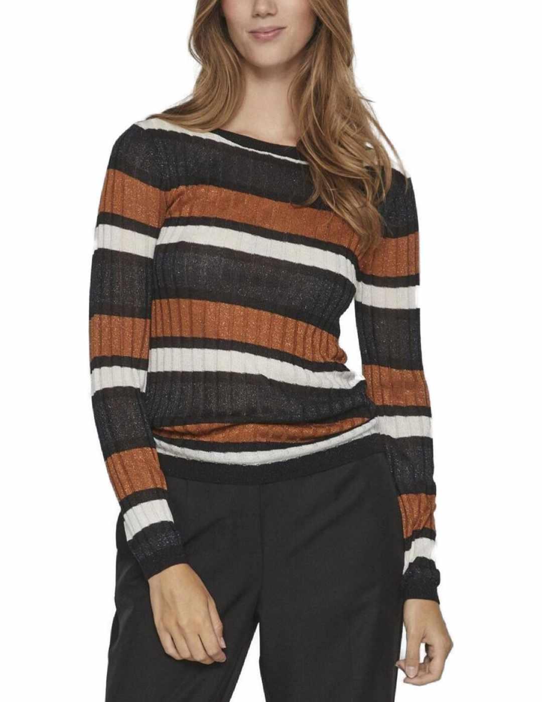 Jersey Vila Ember rayas negro/marrón ajustado para mujer