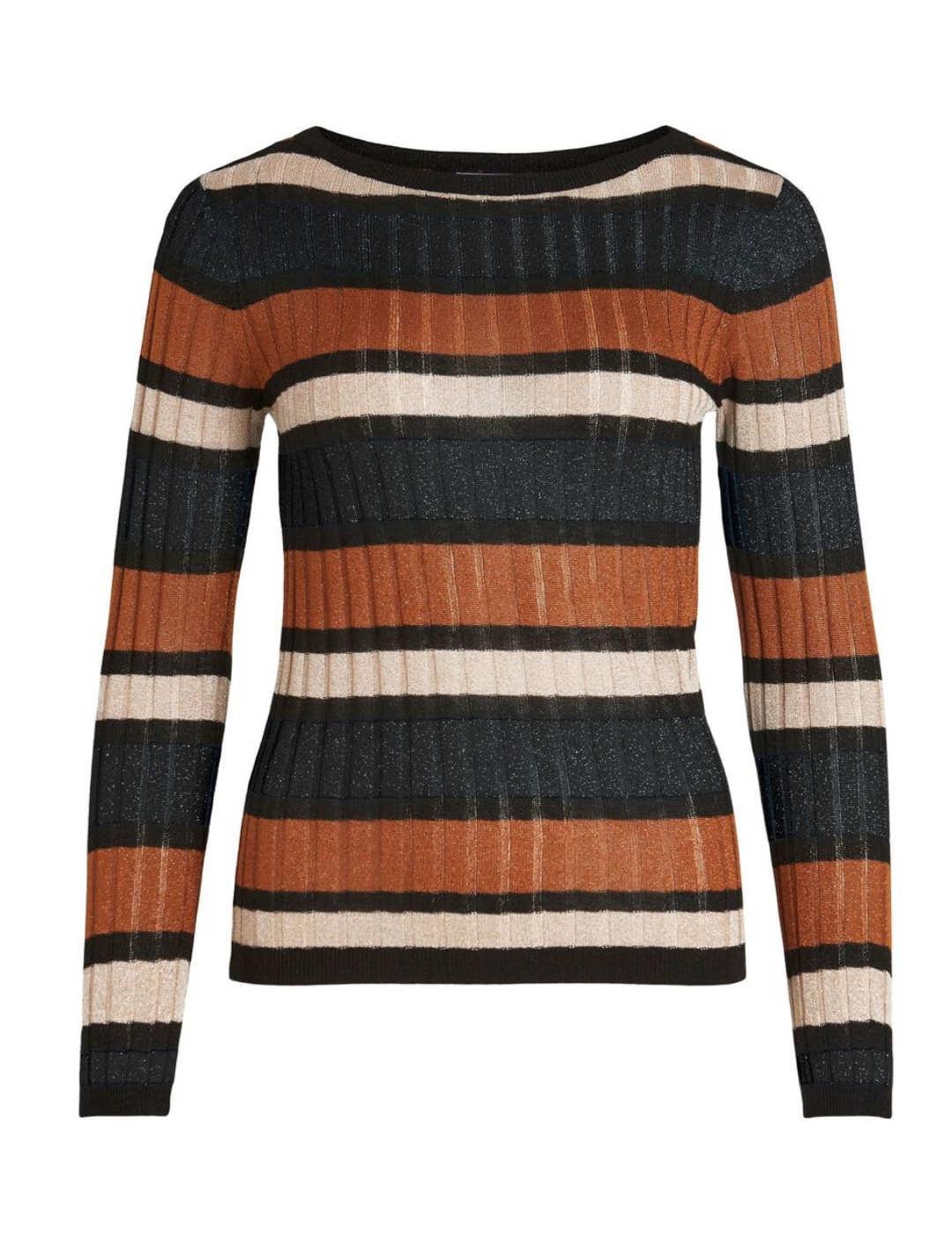 Jersey Vila Ember rayas negro/marrón ajustado para mujer