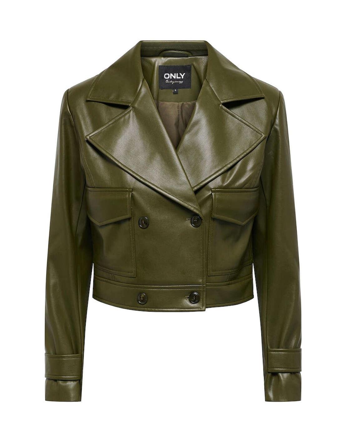 Chaqueta Only Kim polipiel verde biker para mujer