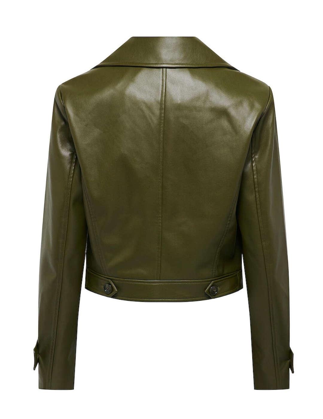 Chaqueta Only Kim polipiel verde biker para mujer