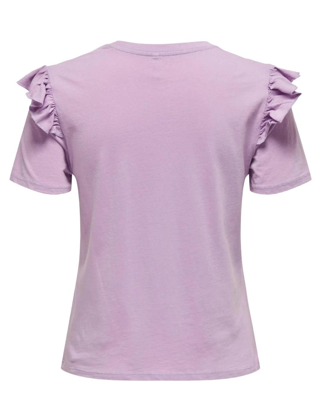 Camiseta Only Lucy lila volantes dibujo moto para mujer