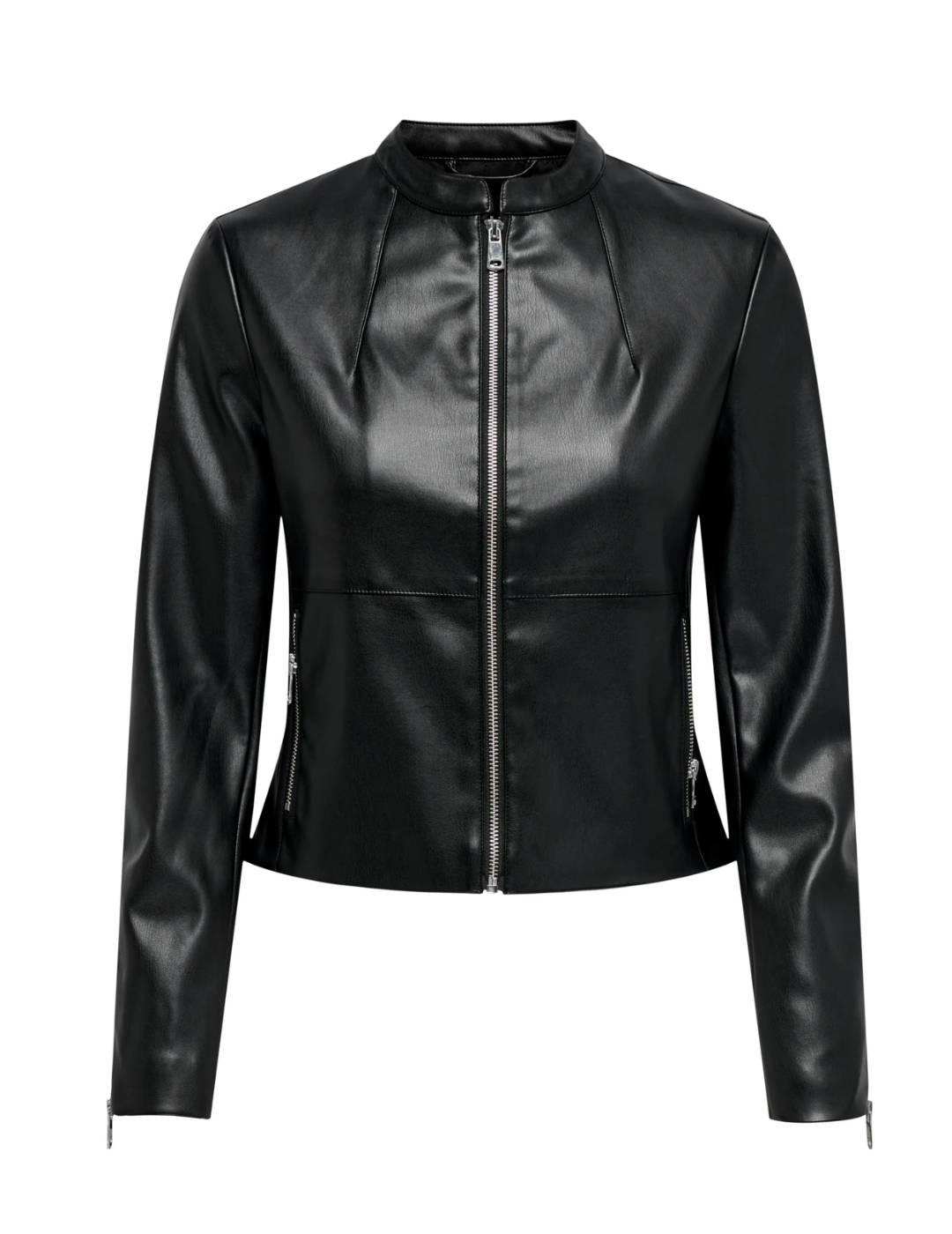 Chaqueta Only Vics polipiel negra cuello mao de  mujer