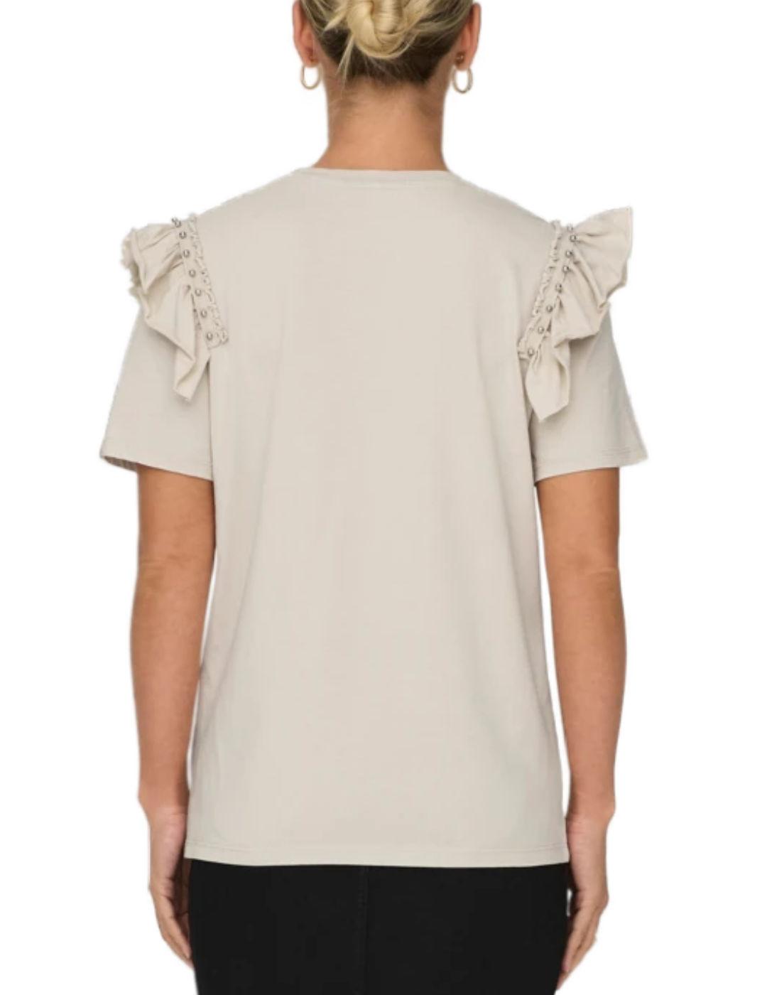Camiseta Only Rebelle beige volantes para mujer