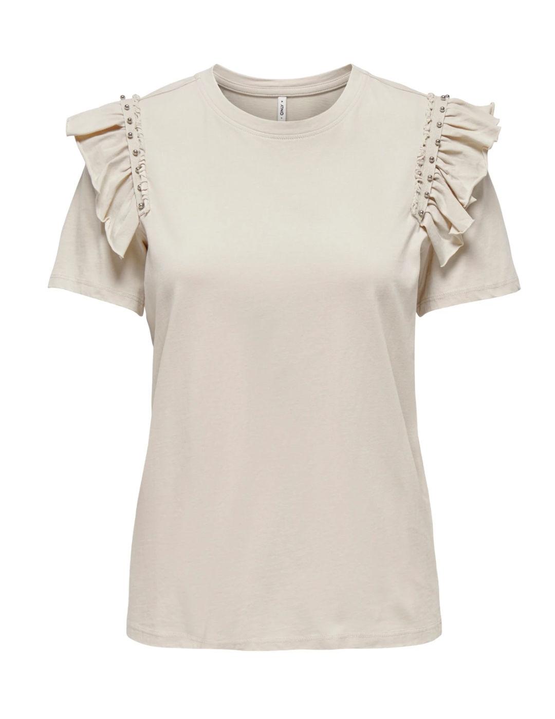 Camiseta Only Rebelle beige volantes para mujer