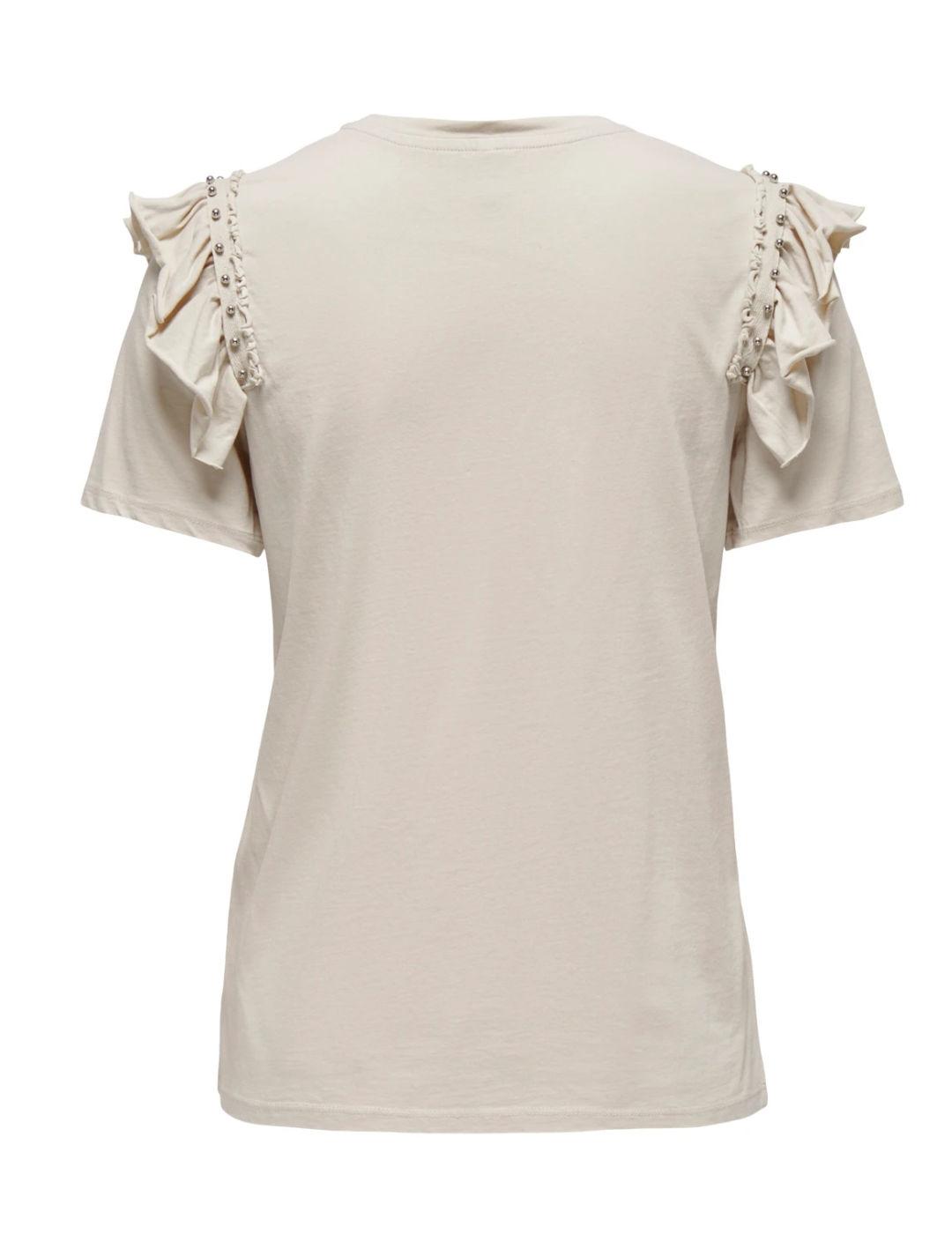 Camiseta Only Rebelle beige volantes para mujer