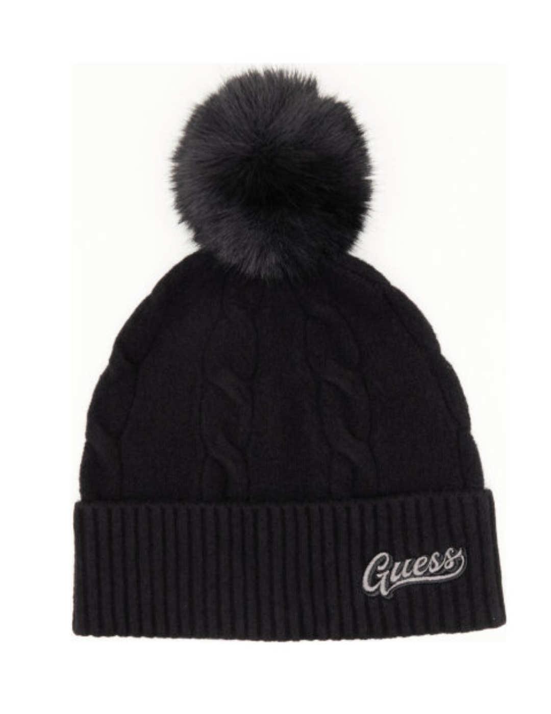 Gorro Guess Marion negro pompón para mujer