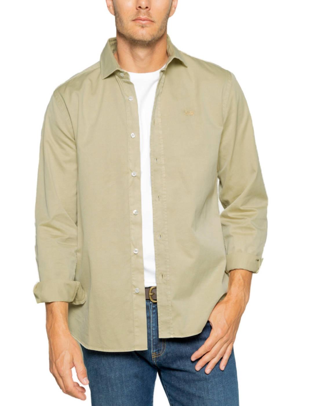 Camisa Scotta Sarga verde cuello italiano para hombre