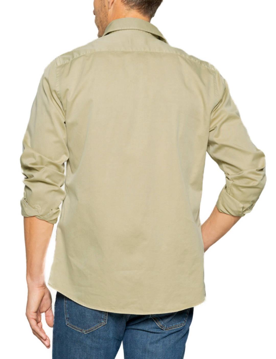 Camisa Scotta Sarga verde cuello italiano para hombre