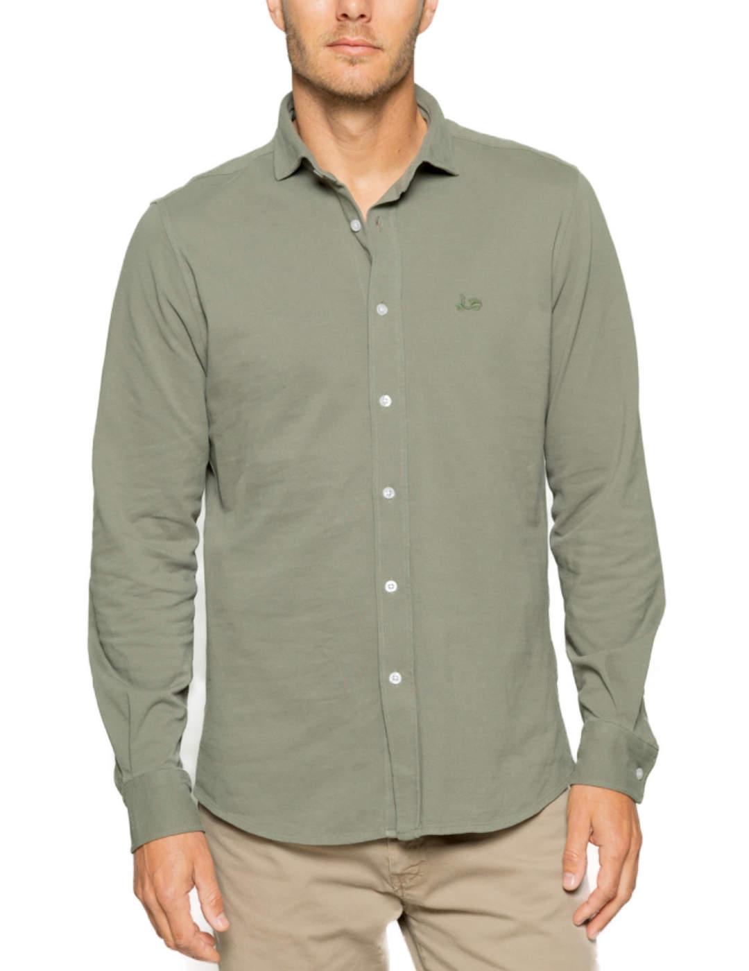 Camisa Scotta Joy piqué khaki cuello italiano para hombre