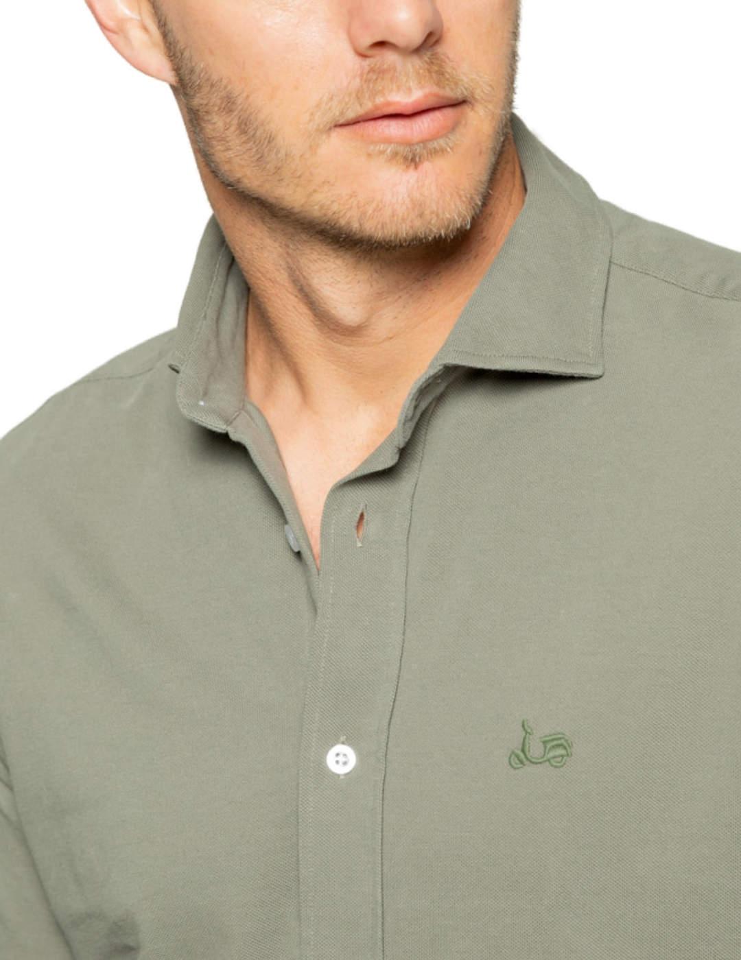 Camisa Scotta Joy piqué khaki cuello italiano para hombre