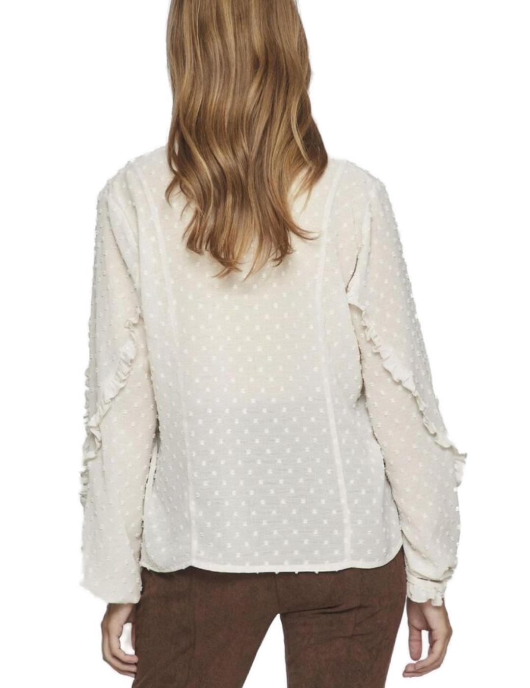 Blusa Vila Arnea blanco lunares mangas globo para mujer