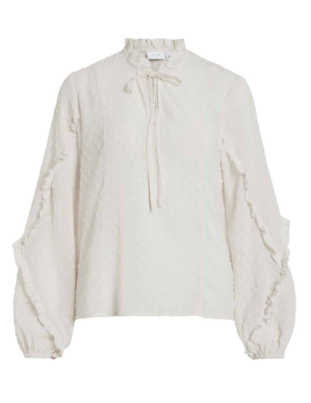 Blusa Vila Arnea blanco lunares mangas globo para mujer