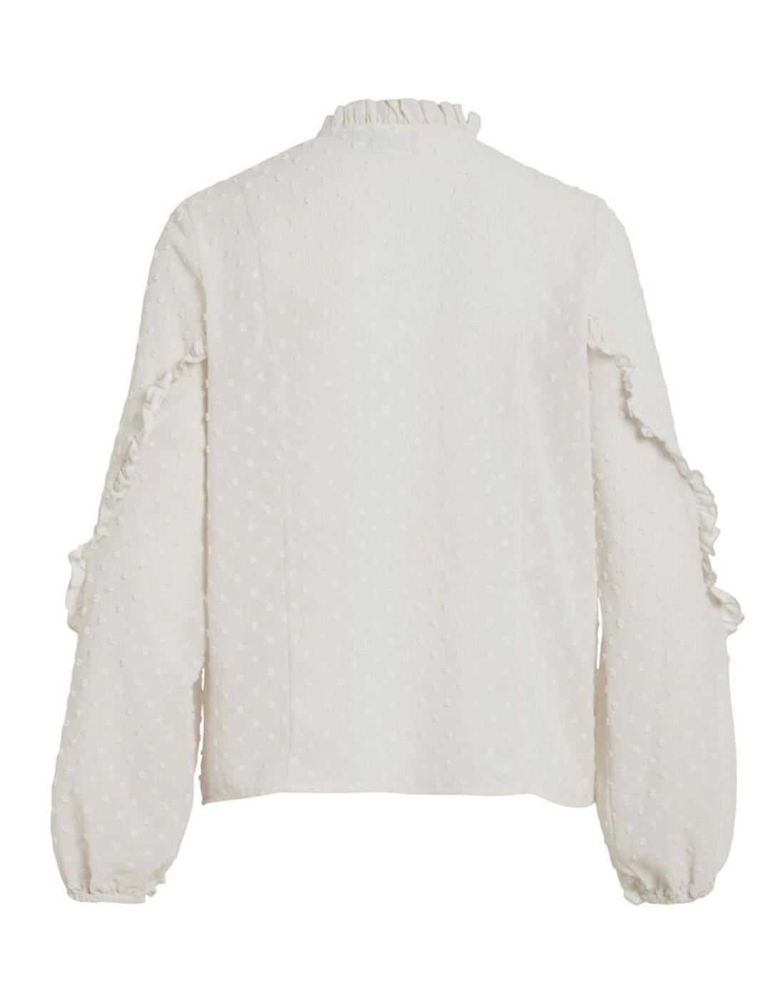 Blusa Vila Arnea blanco lunares mangas globo para mujer