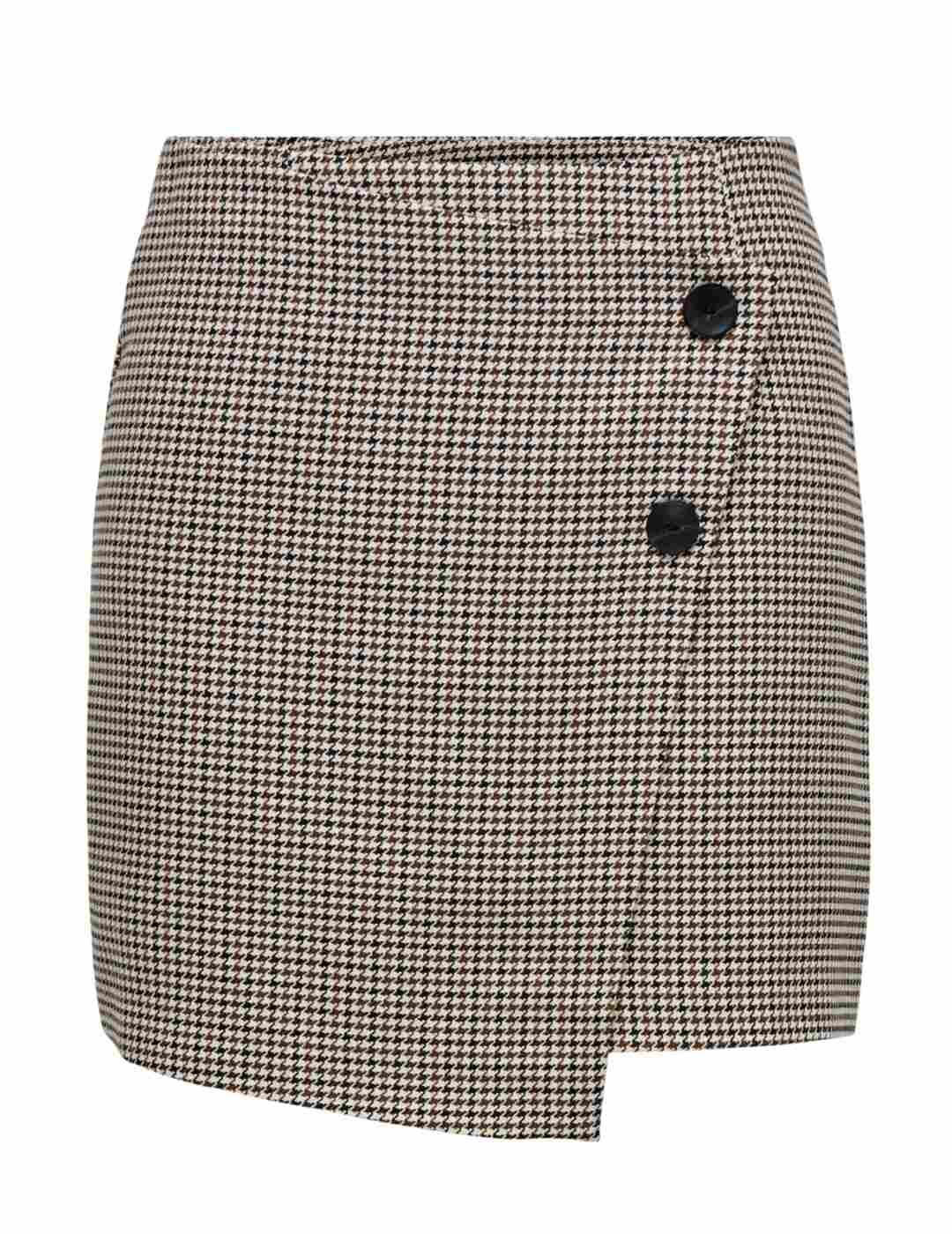 Falda Only Adison pata de gallo asimétrica marrón de mujer
