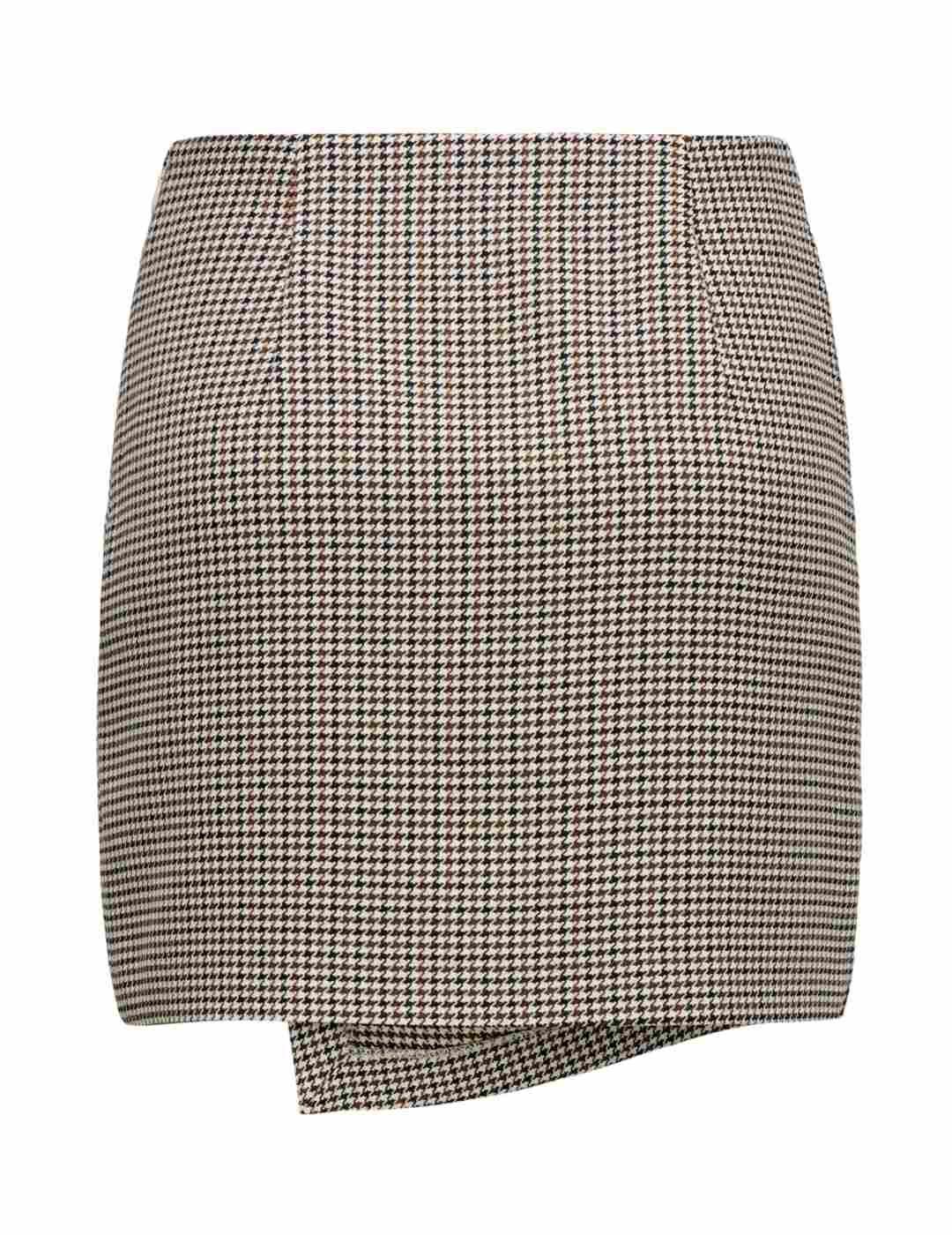 Falda Only Adison pata de gallo asimétrica marrón de mujer