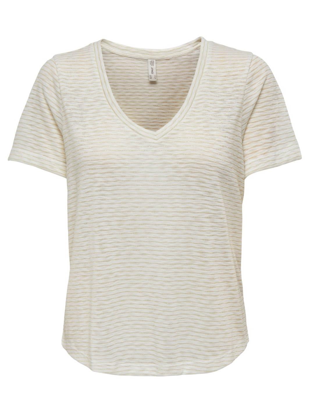 Camiseta Only Lone blanca con hilo metalizado de mujer