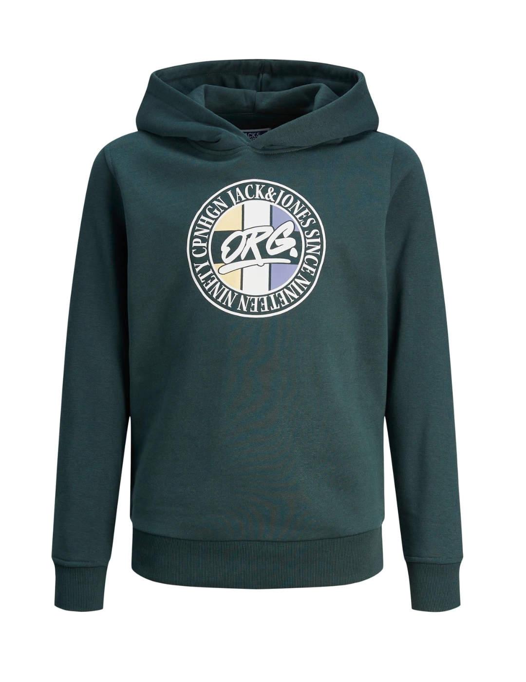 Sudadera Jack&Jones Junior Arthur verde con capucha de niño