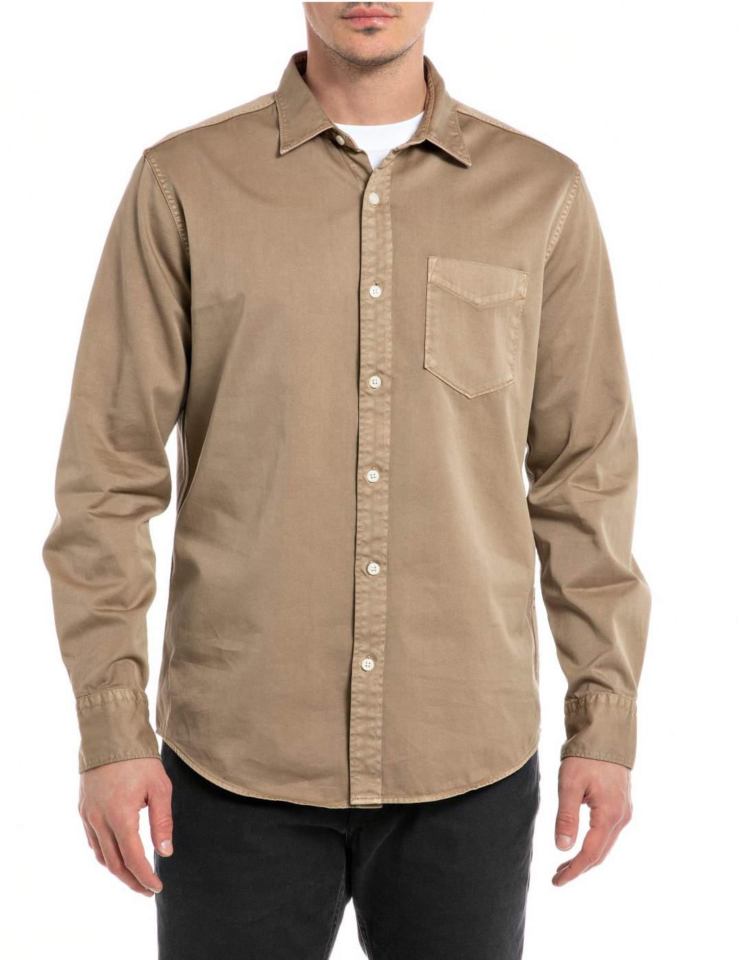 Camisa Replay 725  beige holgada manga larga para hombre