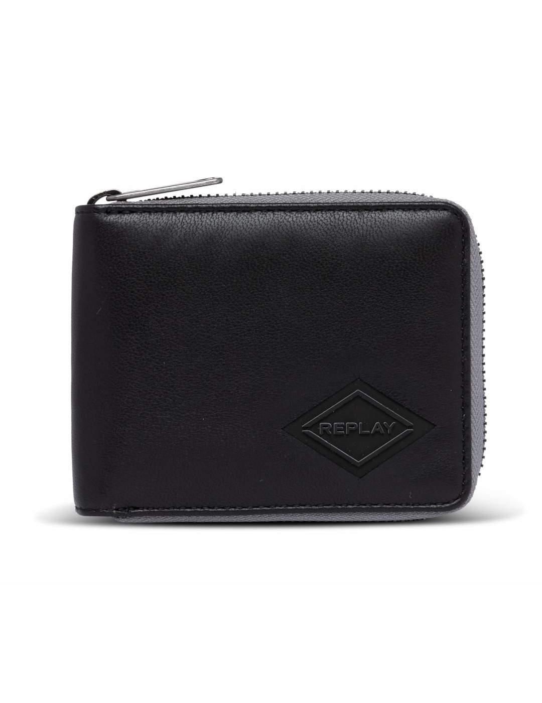Cartera Replay negro con cremallera para hombre
